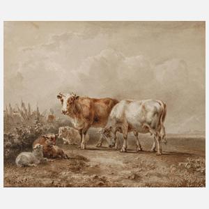 Jan B. Tom, attr., Kühe und Schafe auf der Weide