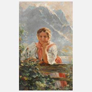 Richard Blumenau, Mädchen vor alpiner Landschaft