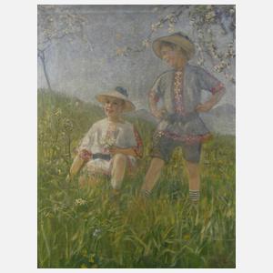 Ludwig Biehr, Kinder auf blühender Wiese