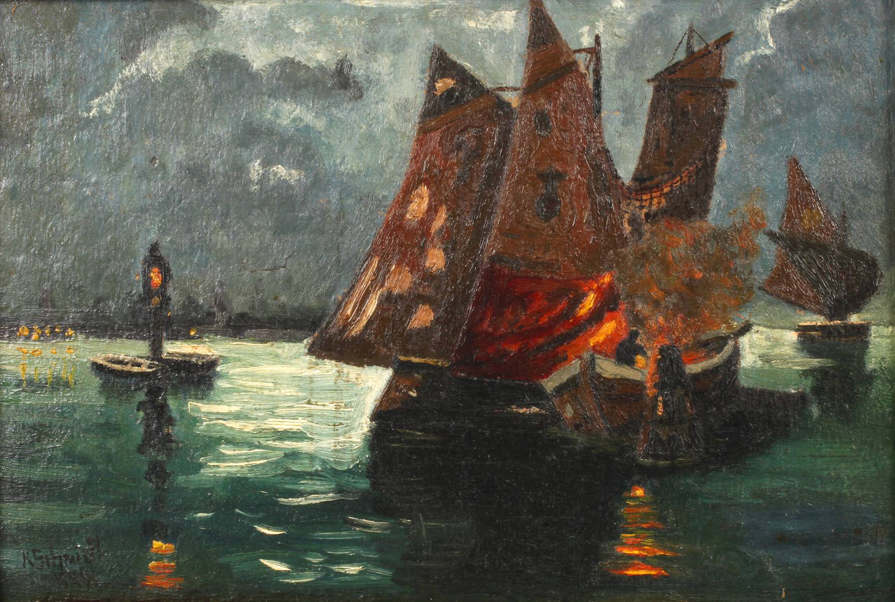 K. Schmidt, Nocturne mit Booten vor Venedig