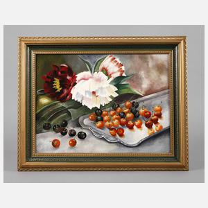 Stillleben mit Kirschen und Pfingstrosen