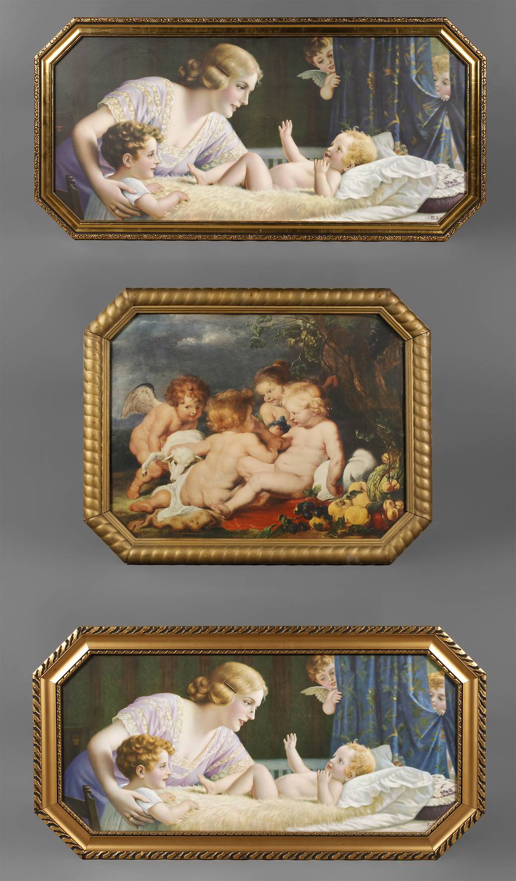 Drei oktogonale Goldstuckleisten um 1930