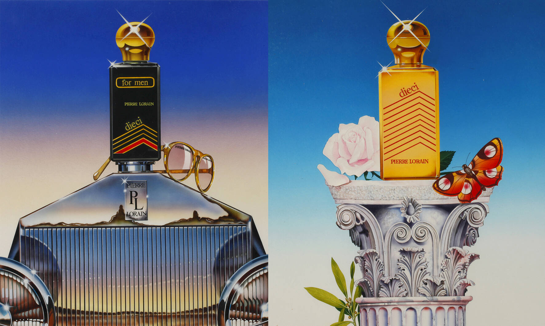 Zwei Entwürfe Parfumwerbung "Dieci"