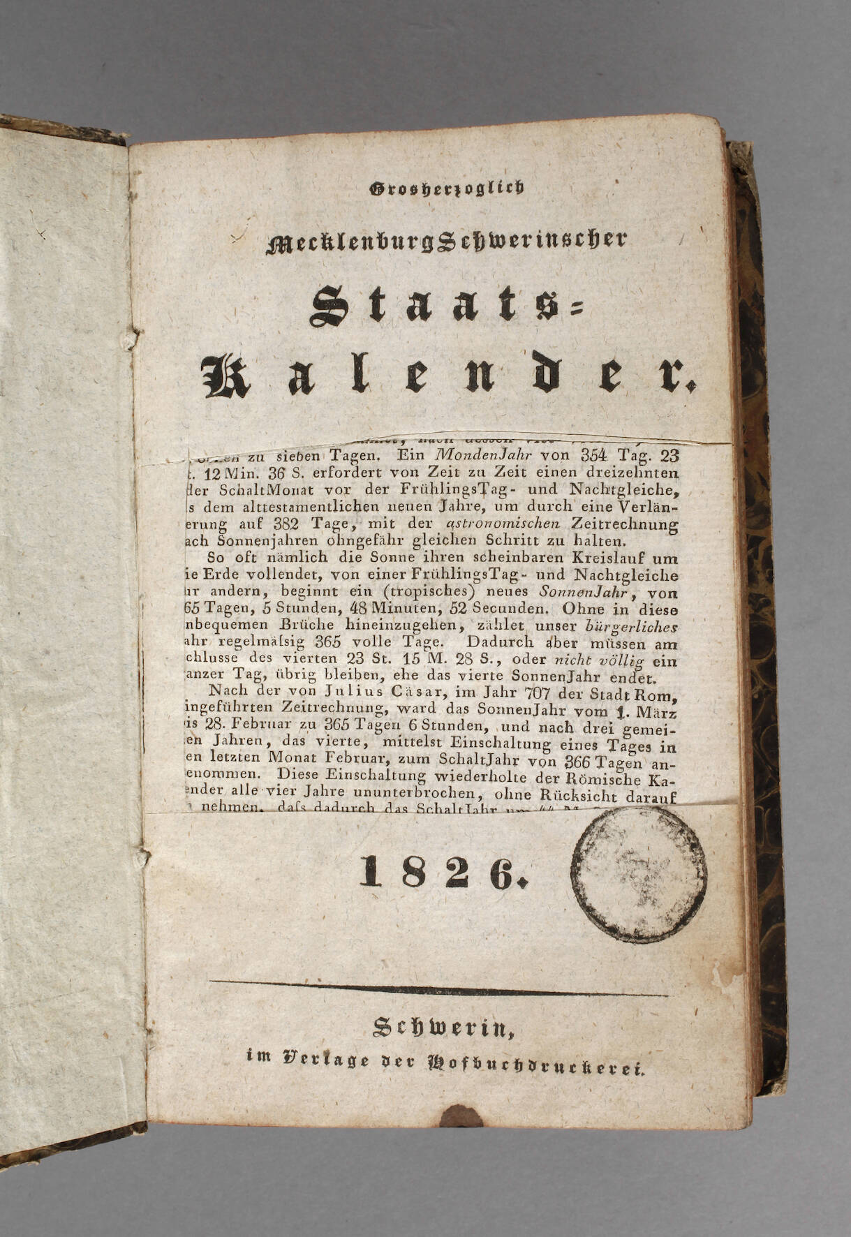 Staatskalender Mecklenburg-Schwerin 1826