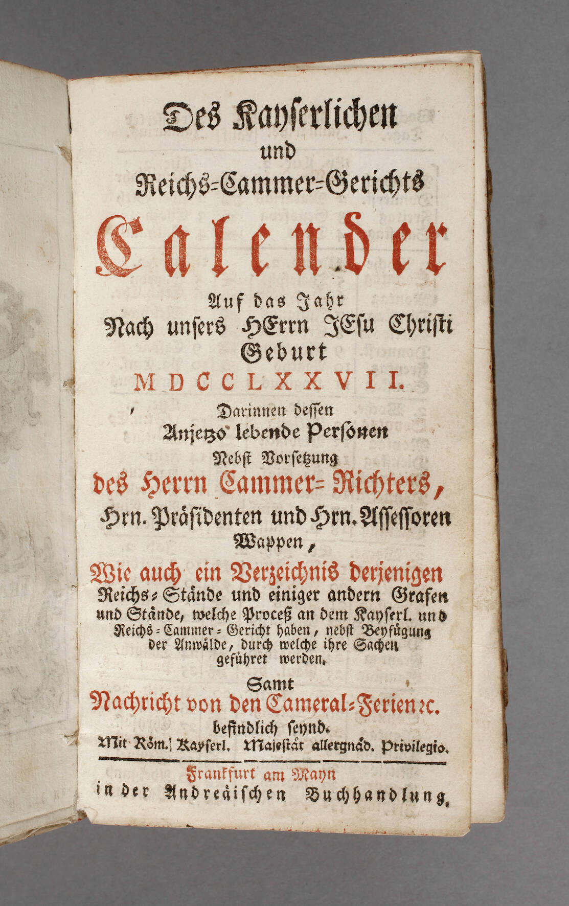Des Reichs-Cammer-Gerichts Calender