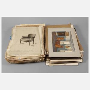 Konvolut Fotografien/Entwürfe Möbel