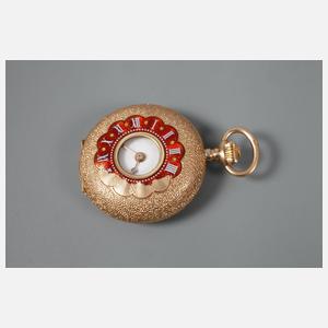 Hängeuhr Gold und Email,