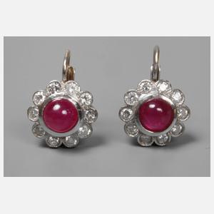 Paar Ohrhänger mit Brillanten und Rubinen