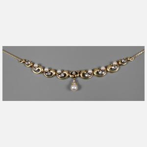 Collier mit Diamanten und Perlen