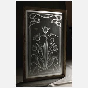 Vier große Ätzglasscheiben