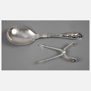 Georg Jensen Zuckerzange und Löffel "Magnolia"