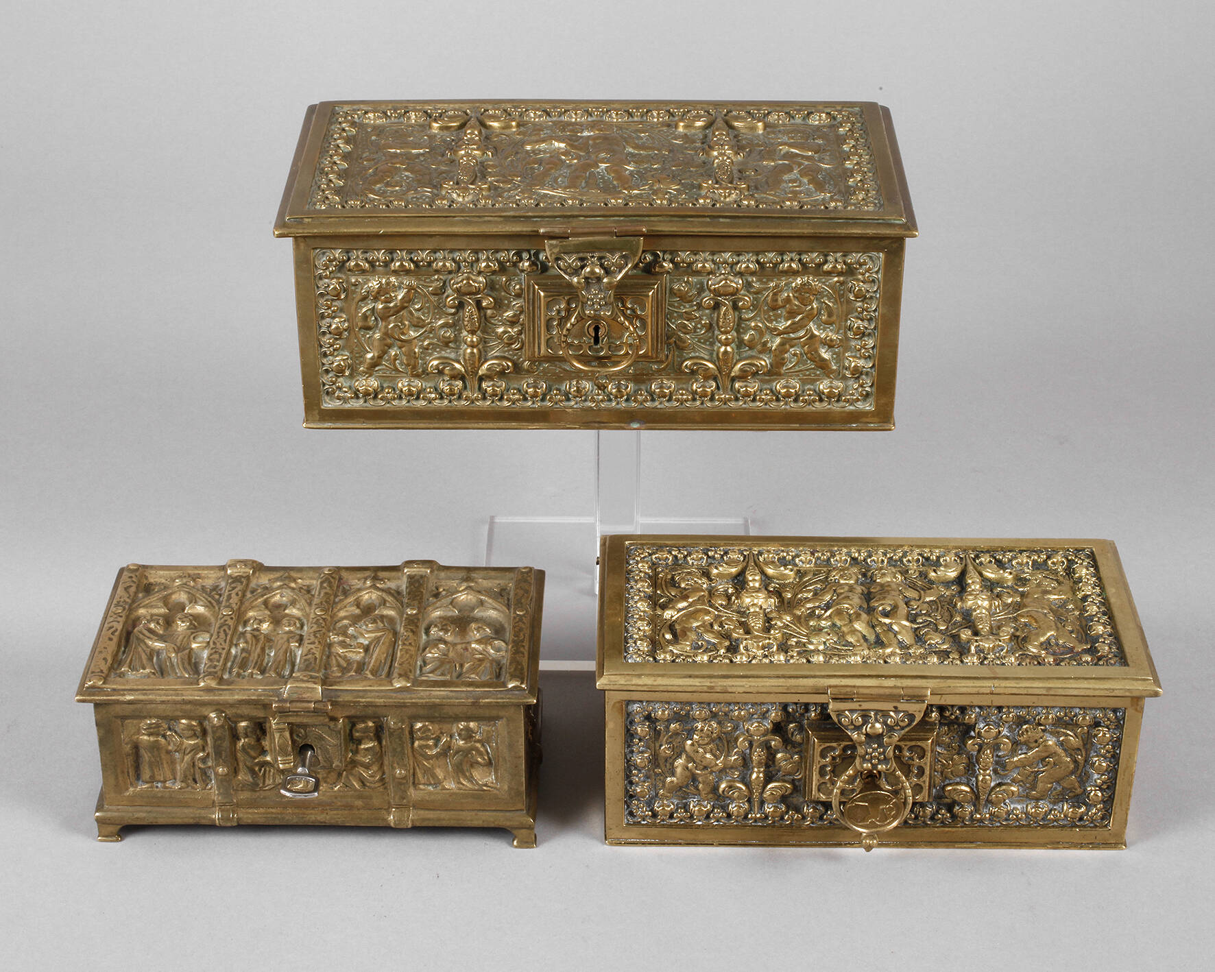 Erhard & Söhne drei Messingschatullen