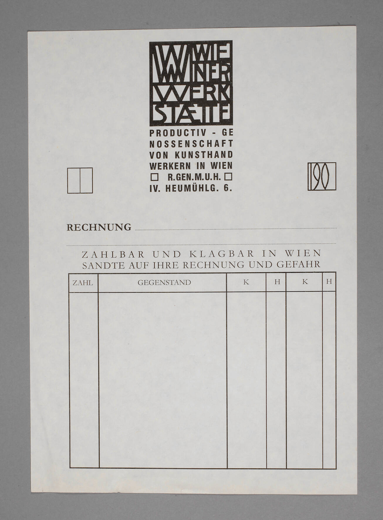 Blankorechnungsformular der Wiener Werkstätte