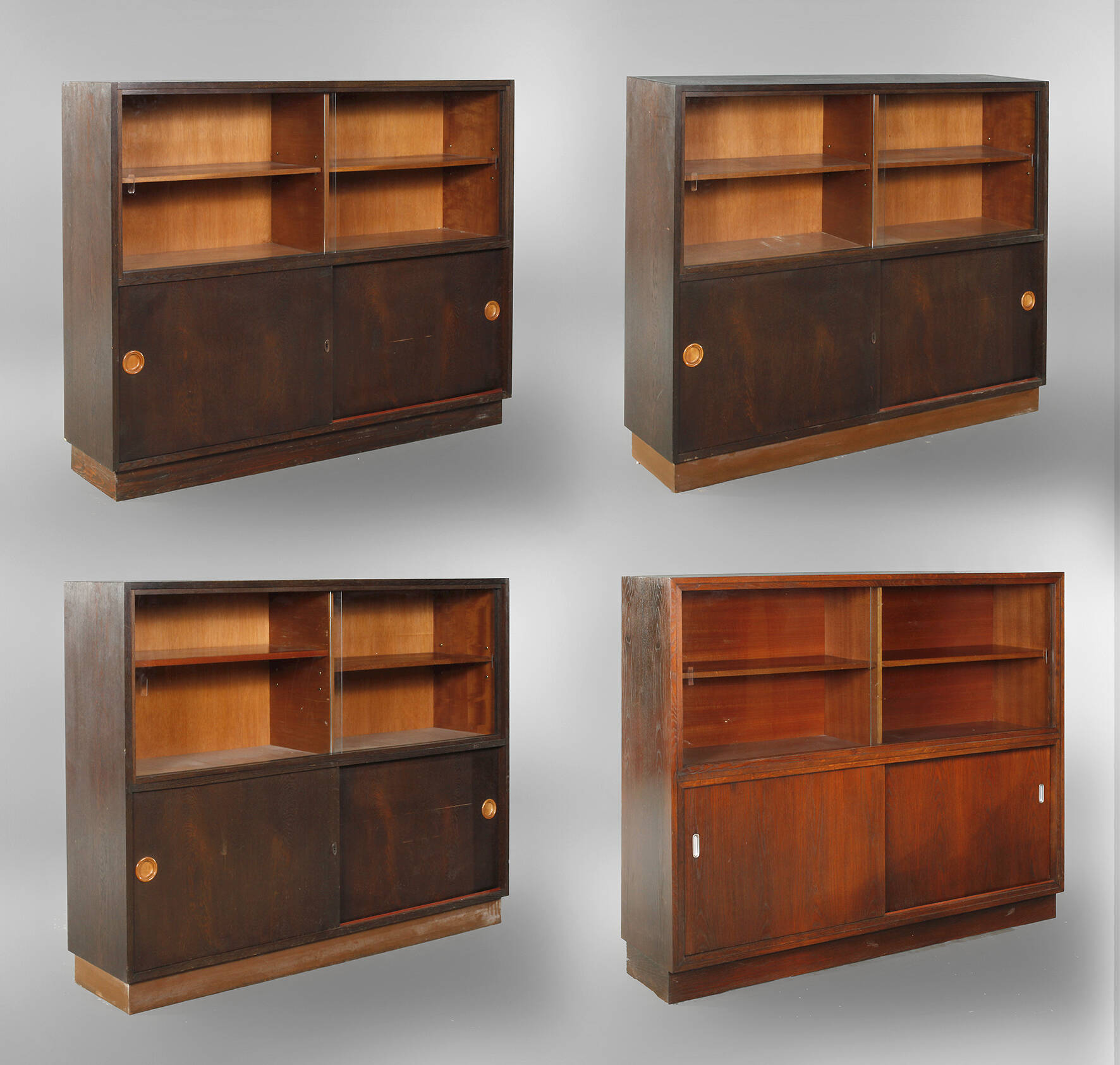 Vier Büchervitrinen Art déco