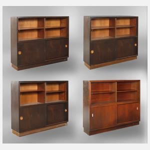 Vier Büchervitrinen Art déco