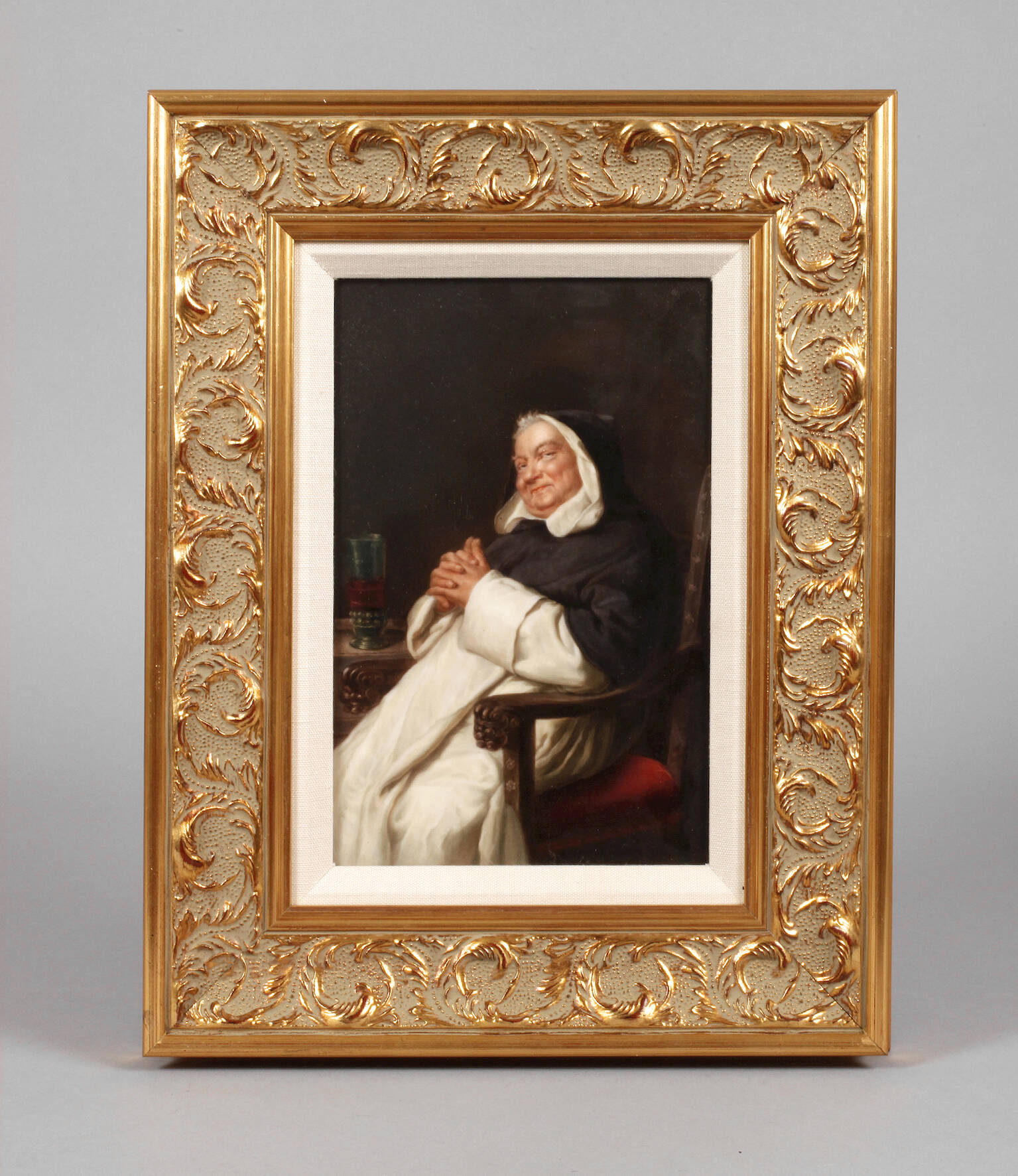 KPM Berlin Porzellanbildplatte "Mönch bei Wein"