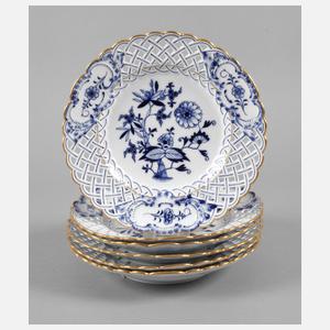 Meissen sechs Flechtrandteller Zwiebelmuster