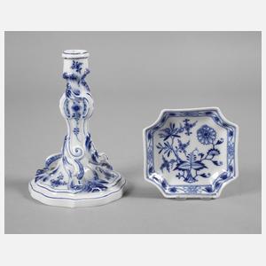 Meissen Leuchter und Schälchen Zwiebelmuster