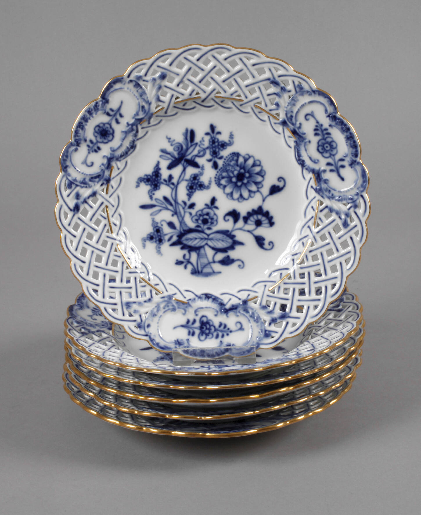 Meissen sechs Flechtrandteller Zwiebelmuster