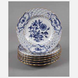 Meissen sechs Flechtrandteller Zwiebelmuster