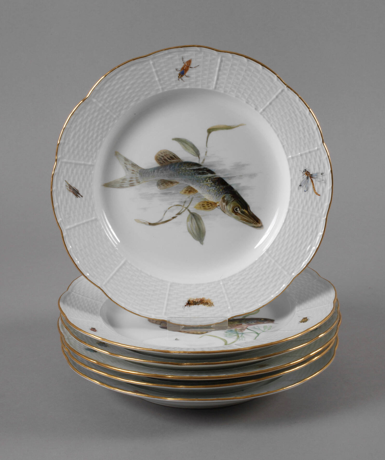 Meissen sechs Fischteller Altozier-Relief