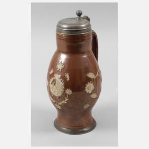 Bunzlau großer Birnenkrug mit Sachsenwappen