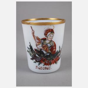 Milchglasbecher mit Heiligem Georg
