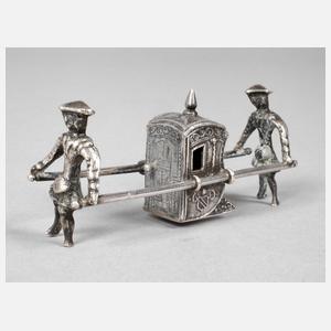 Silberminiatur Sänfte mit Trägern