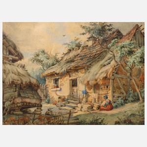 Wilhelm Georgy, attr., Am Bauernhaus