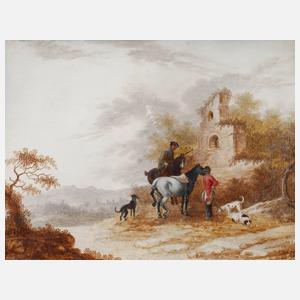 Friedrich August de Leuw, attr., Reiter vor Ruinenlandschaft