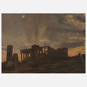 H. Krieger, Tempelruine im Gegenlicht,