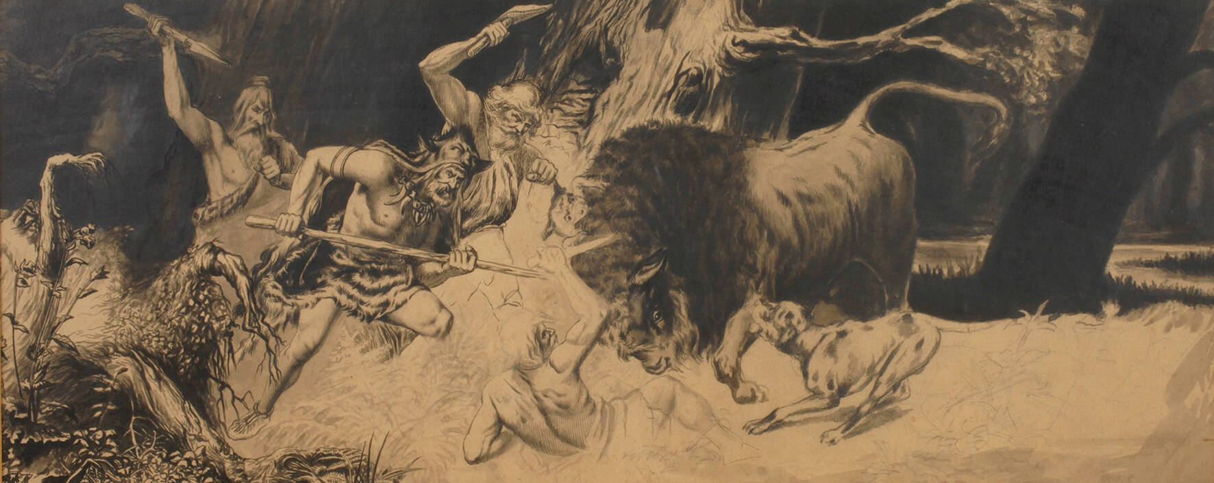 Germanen bei der Bisonjagd im Wald