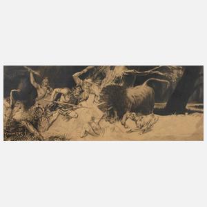 Germanen bei der Bisonjagd im Wald