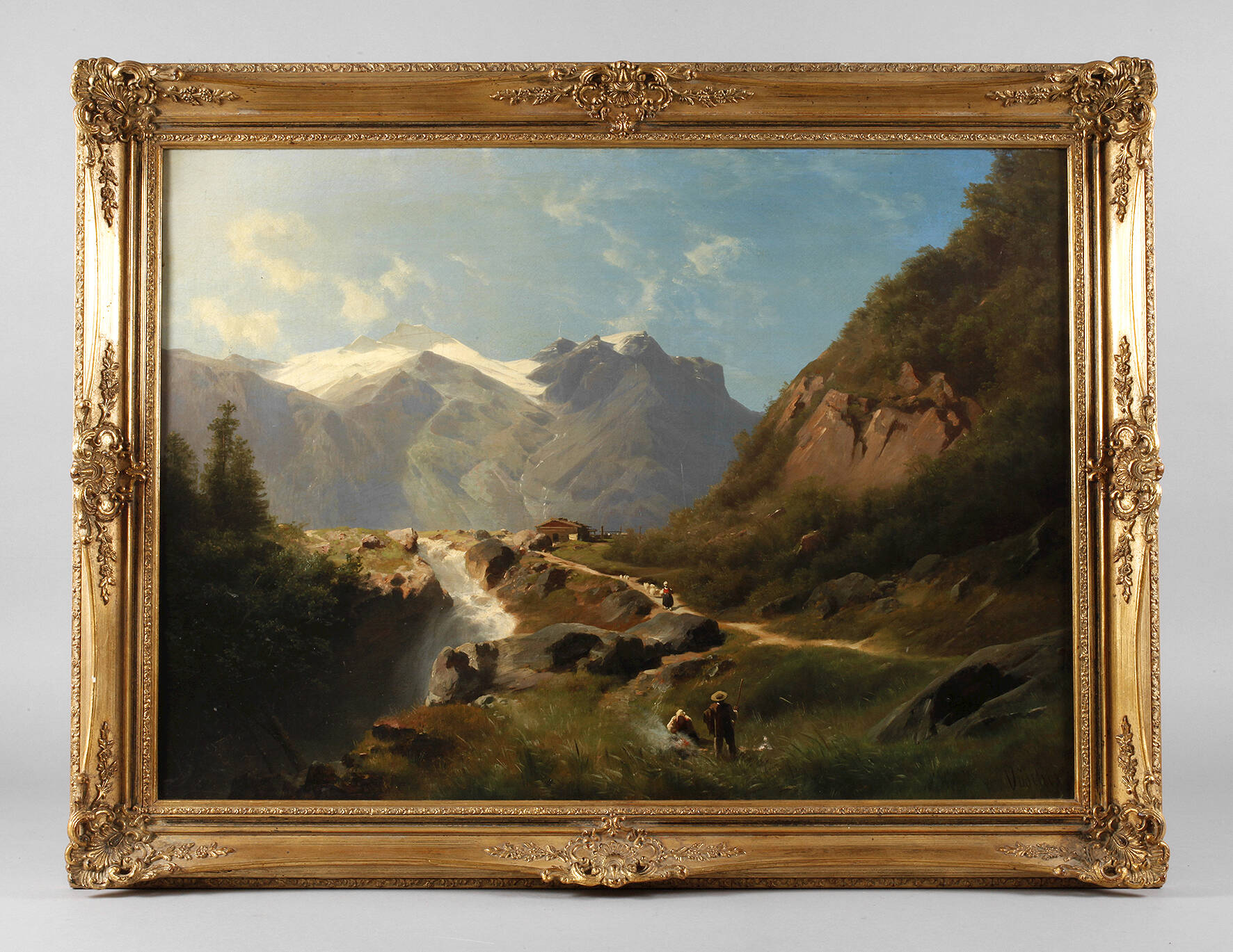 Leopold Heinrich Vöscher, Hirten in Alpenlandschaft