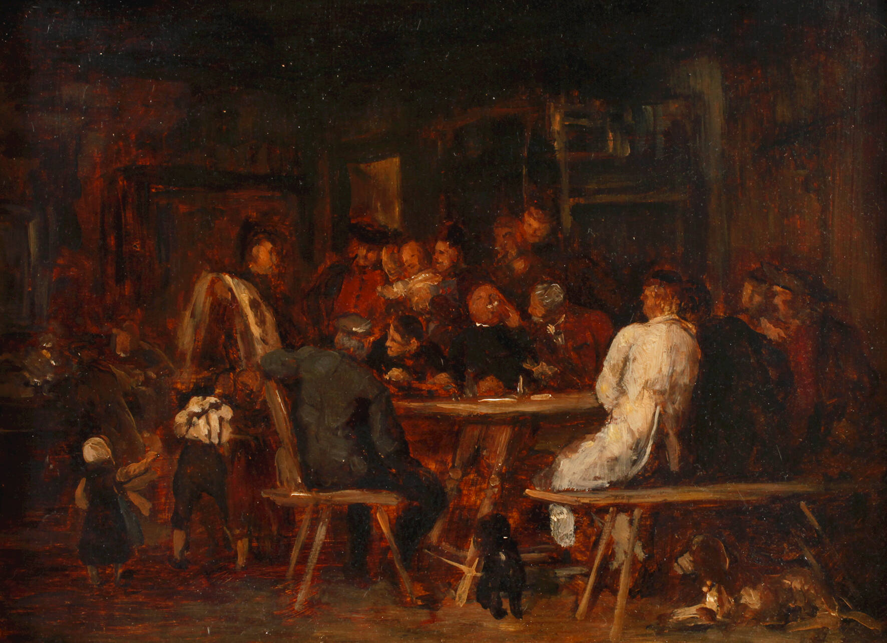 Eduard Kurzbauer, attr., Ölstudie zur "Wahlbesprechung"