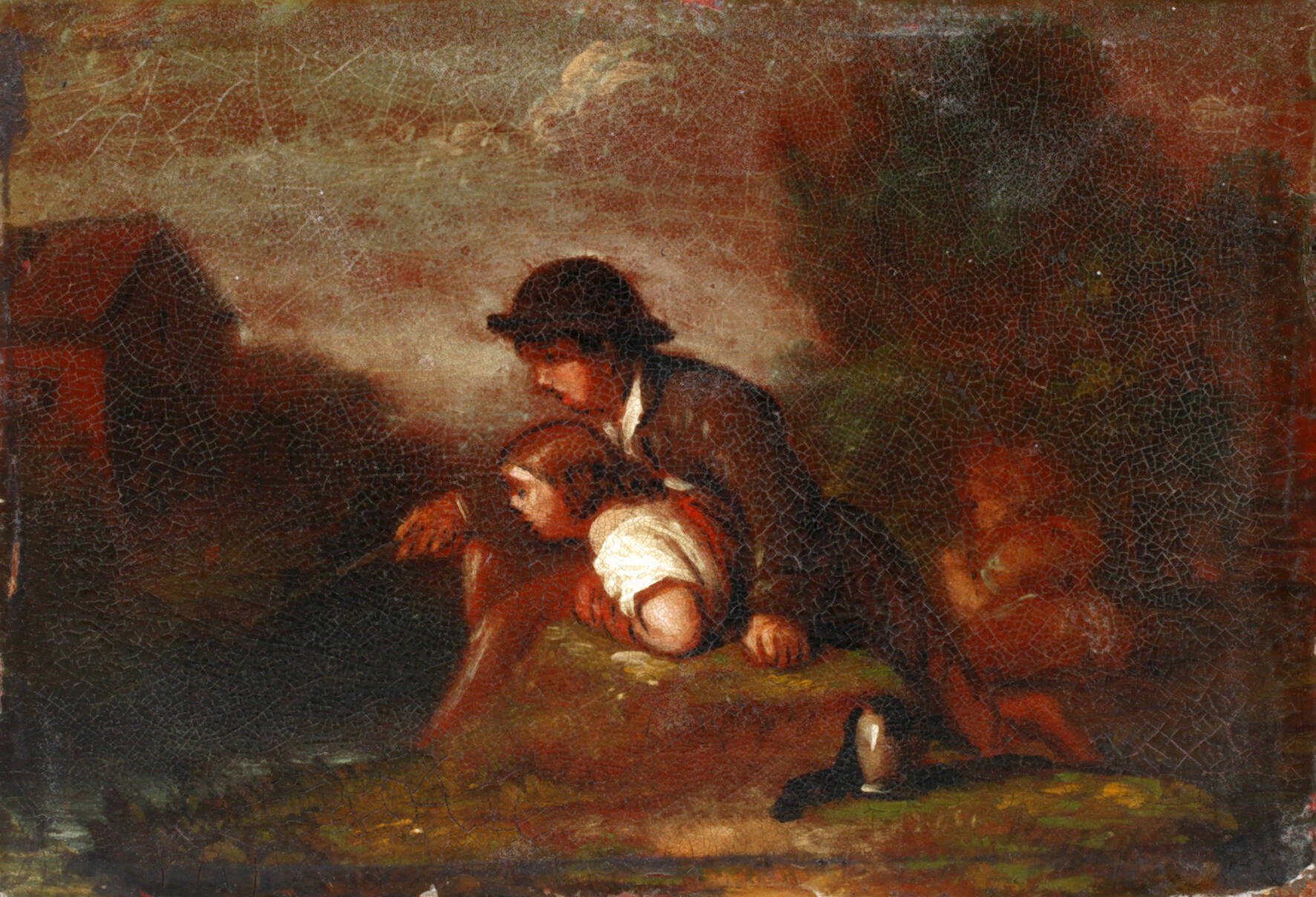 Kinder beim Angeln am Bach