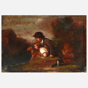 Kinder beim Angeln am Bach