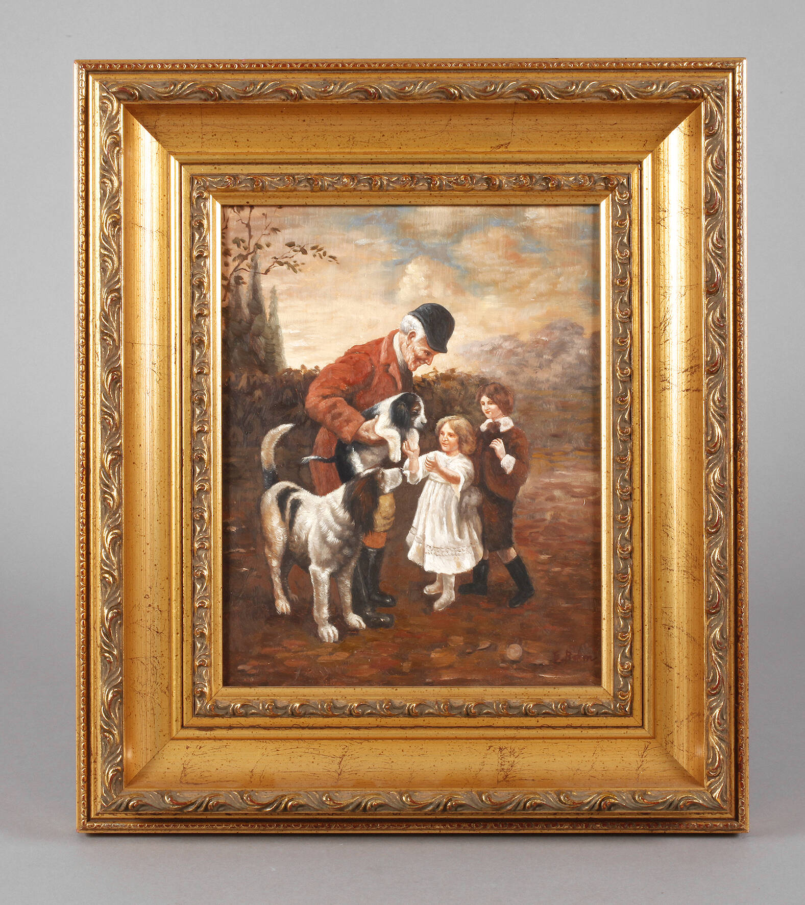 E. Bohm, Großvater mit Enkeln und Hunden