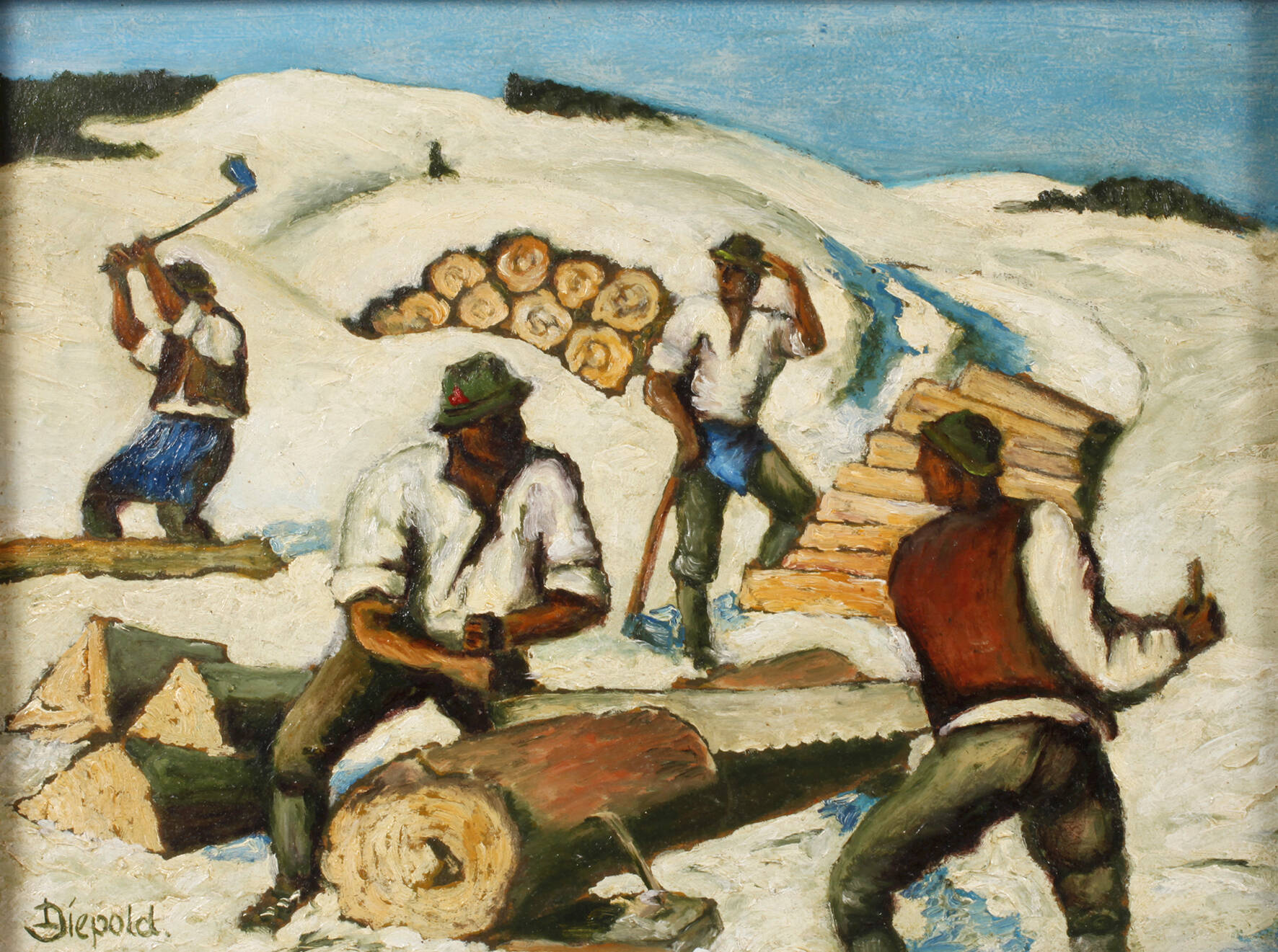 L. Diepold, Holzfäller in Winterlandschaft