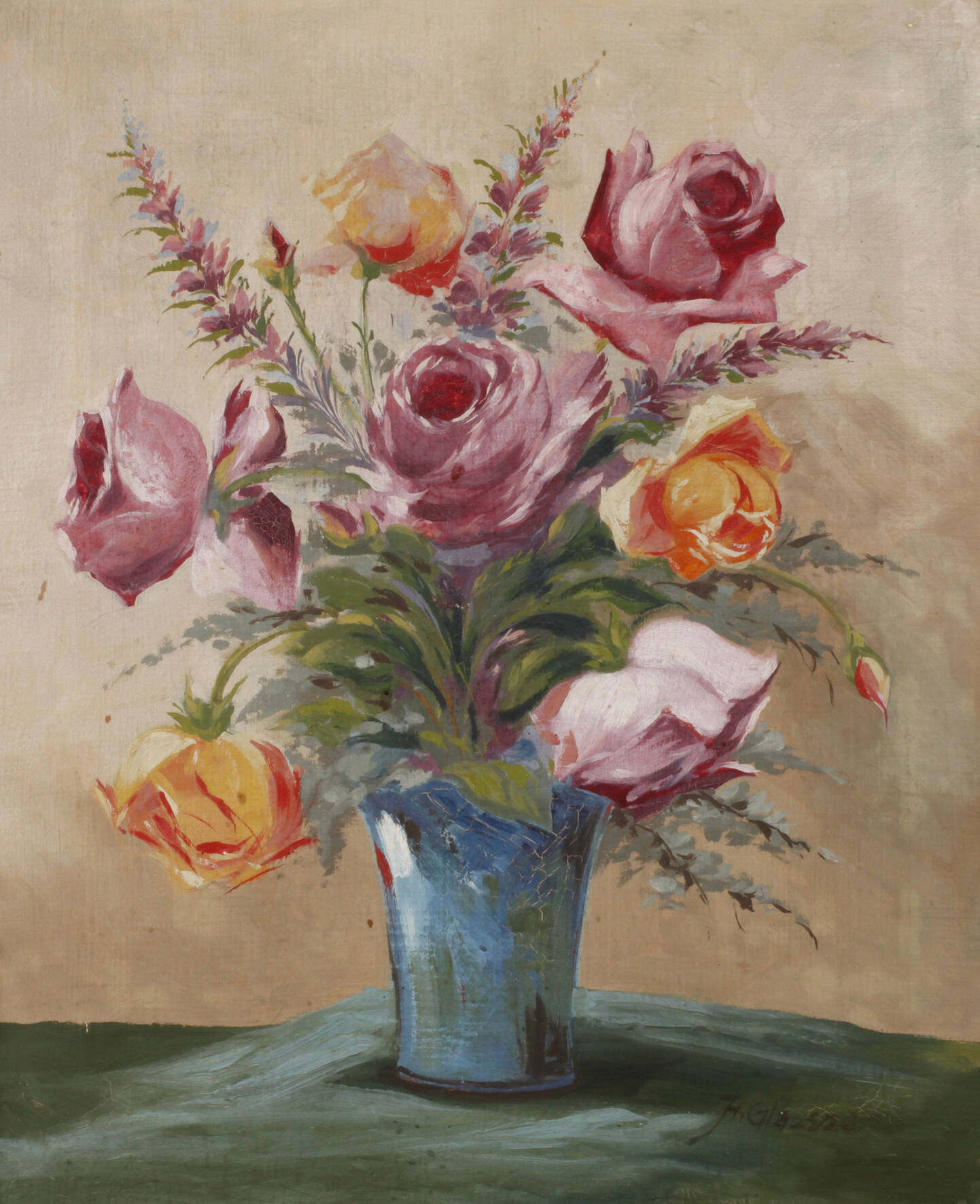Glässner, Rosen in blauer Vase