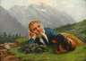 Theodor Kleehaas, Mädchen mit Dackel auf der Alm