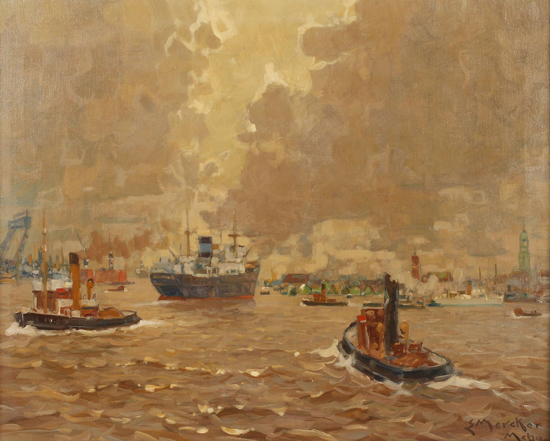 Erich Mercker, Ansicht des Hamburger Hafens