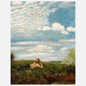 H. Simon, Sinnende Dame im Gras