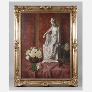 Franz Wolter, Exotisches Stillleben mit Porzellanfigur und Rosen