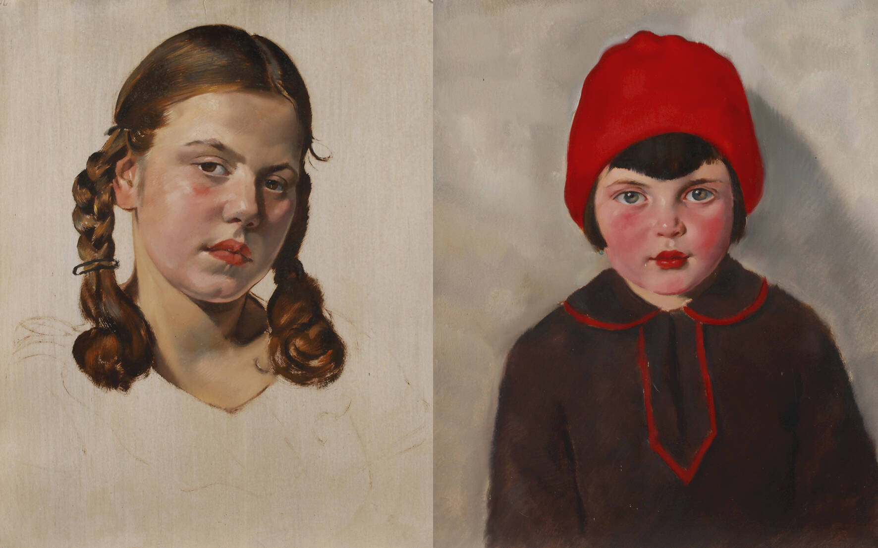 Fritz Aumer, attr., Zwei Kinderbildnisse