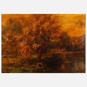 Blühender Baum am See