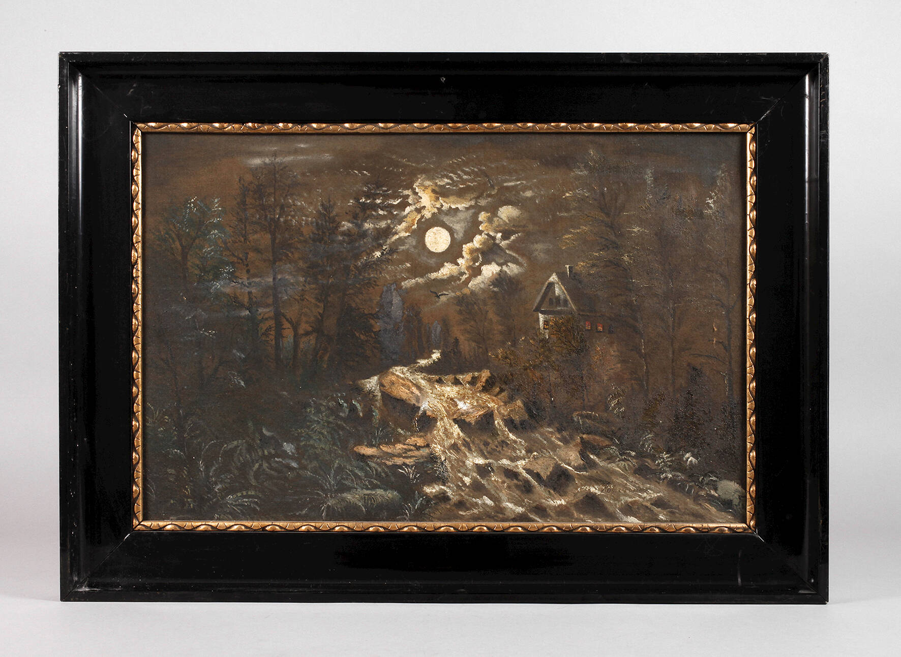 Schwarze Lackleiste mit Goldinlay um 1910