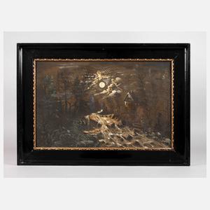 Schwarze Lackleiste mit Goldinlay um 1910