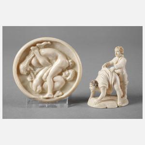 Zwei Elfenbeinschnitzereien Erotika