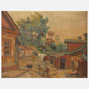 A. Pokrovsky, sommerliche Dorfansicht